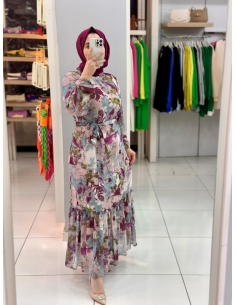 Seng Dalgalı Elbise 1112 mürdüm