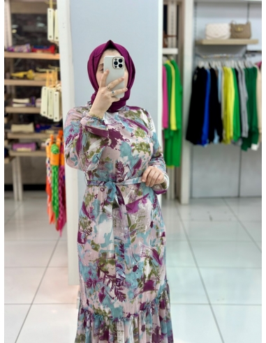 Seng Dalgalı Elbise 1112 mürdüm