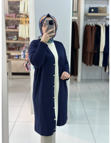 Düğmeli Merserize Hırka 999 Lacivert