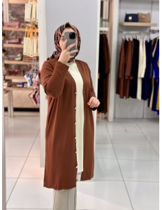 Düğmeli Merserize Hırka 999 KAHVE 2