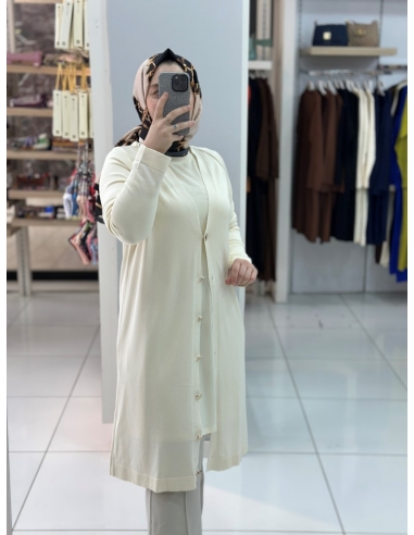 Düğmeli Merserize Hırka 999 KREM