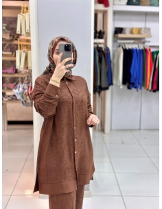 Levidor Etnik Desen Jakarlı Takım 100234 KAHVE 2