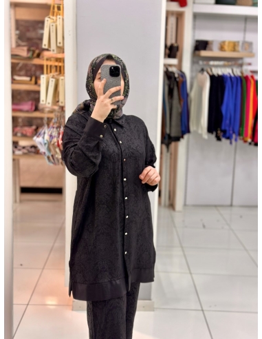 Levidor Etnik Desen Jakarlı Takım 100234 SİYAH