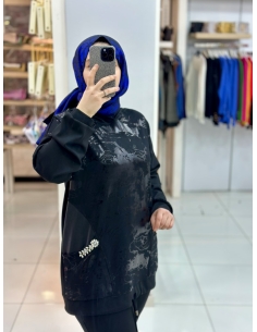 N Prive Jakarlı Deri Detaylı Takım Siyah 2