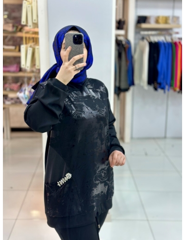 N Prive Jakarlı Deri Detaylı Takım Siyah