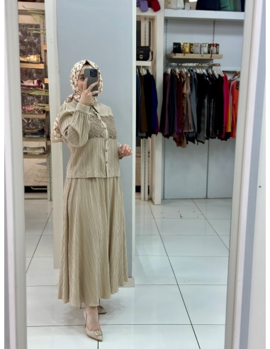 LEVİDOR GÜPÜRLÜ KETEN TAKIM 130999  BEJ