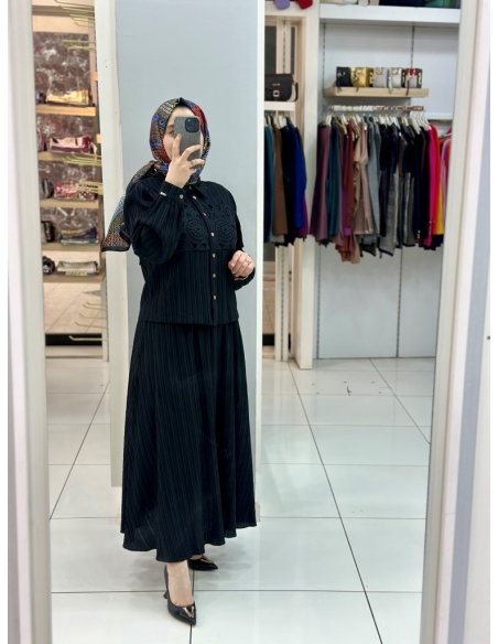 LEVİDOR GÜPÜRLÜ KETEN TAKIM 130999  SİYAH