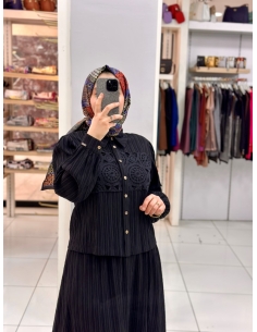 LEVİDOR GÜPÜRLÜ KETEN TAKIM 130999  SİYAH 2