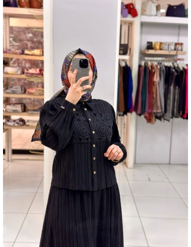 LEVİDOR GÜPÜRLÜ KETEN TAKIM 130999  SİYAH